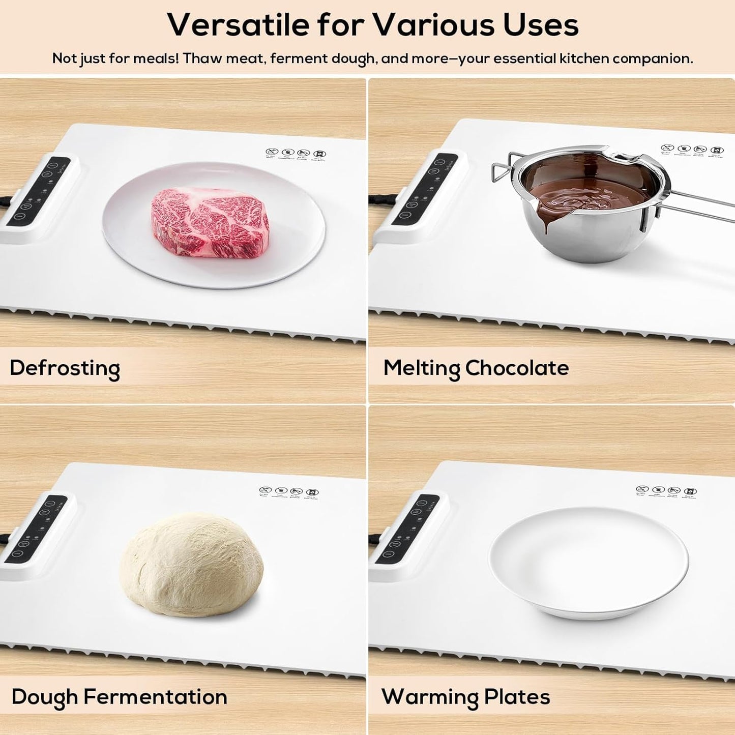 Electric Warming Tray with Detachable Power Plug, Full Surface Heating, Nano Silicone Material, 3 Temperature Settings - Ideal for Buffets, Home Parties, and Dinners (White)