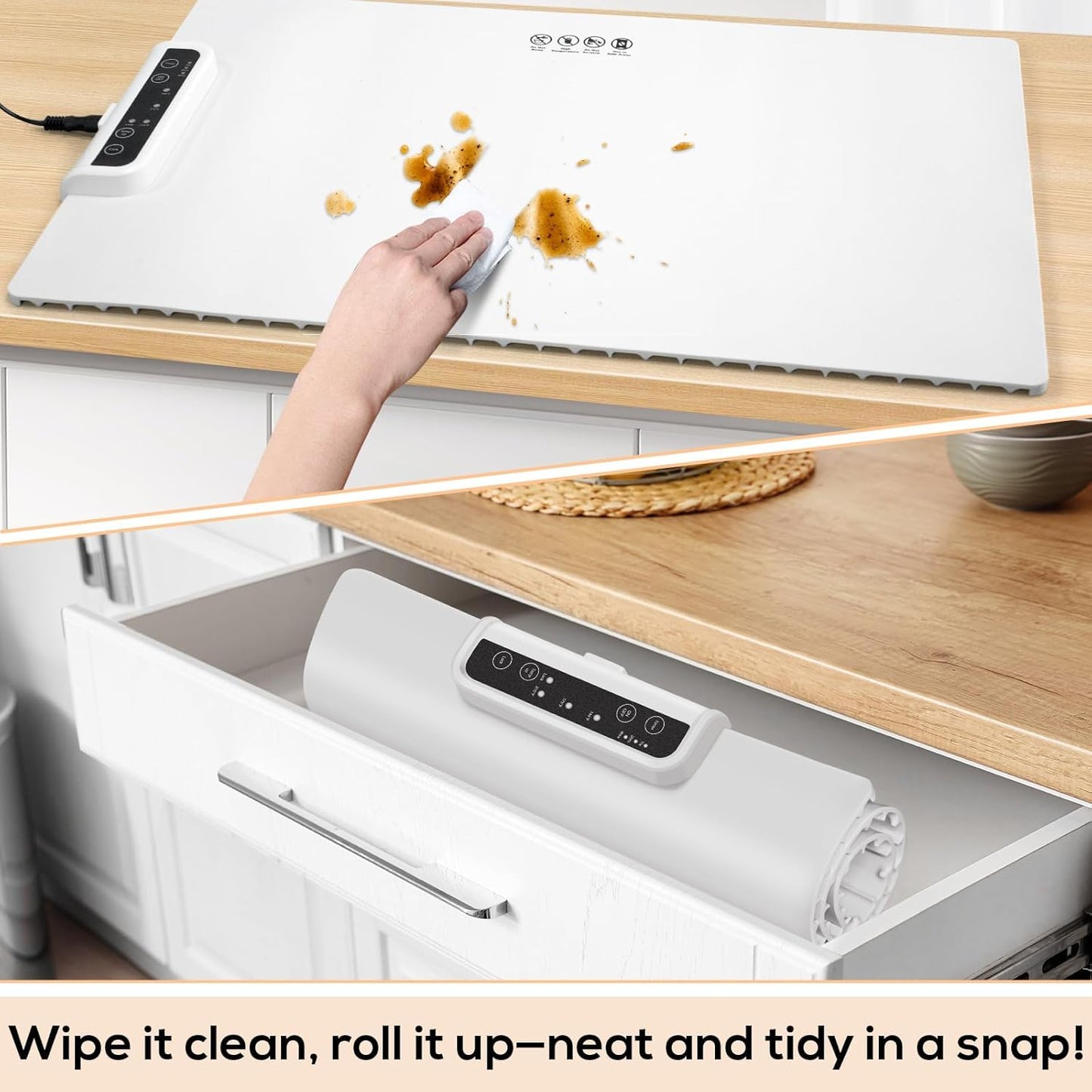 Electric Warming Tray with Detachable Power Plug, Full Surface Heating, Nano Silicone Material, 3 Temperature Settings - Ideal for Buffets, Home Parties, and Dinners (White)