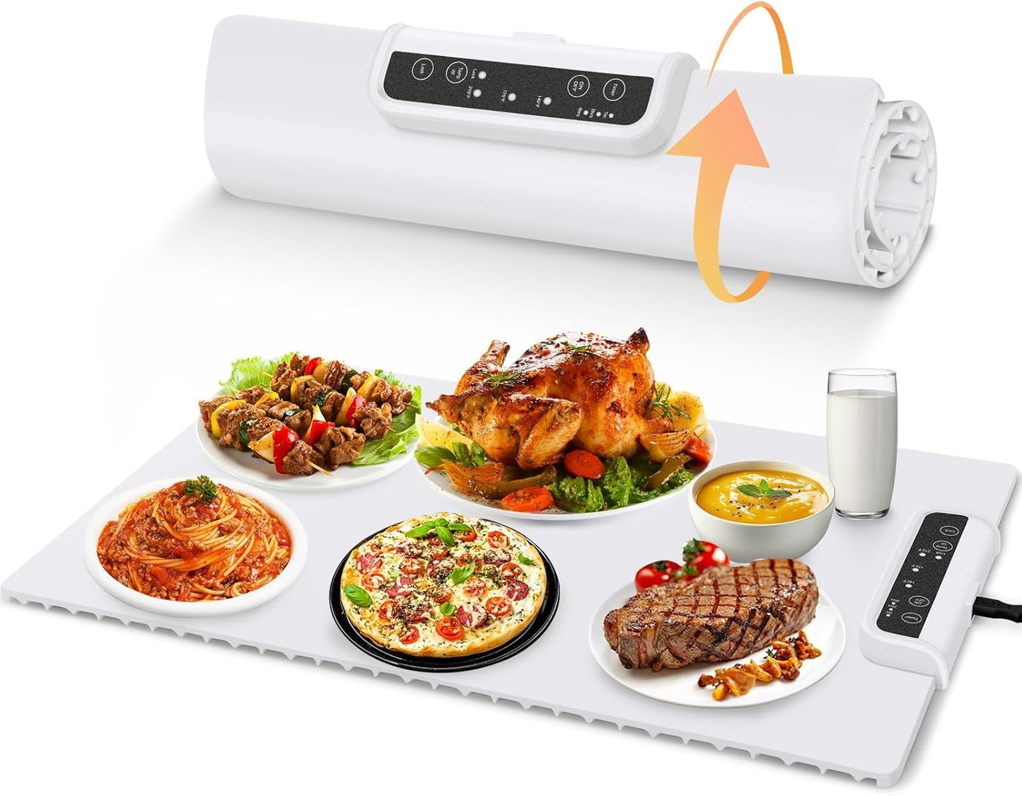Electric Warming Tray with Detachable Power Plug, Full Surface Heating, Nano Silicone Material, 3 Temperature Settings - Ideal for Buffets, Home Parties, and Dinners (White)